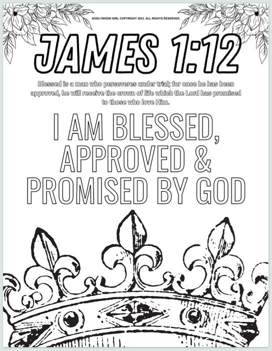 Free Gift - Godlywood Girl's James 1:12 Affirmation Coloring Book Page